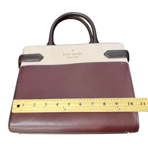 Kate Spade Staci Colorblock Medium Leather Satchel Rose Smoke Bag Detach Strap - Picture 8 of 9